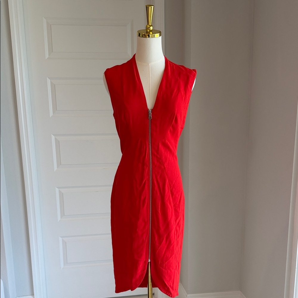 French Connection Sleeveless Red Zip-Front Sheath Dress Size 2 NWT